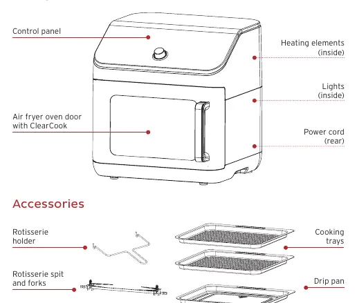 What's in the box: Air Fryer Oven and accessories