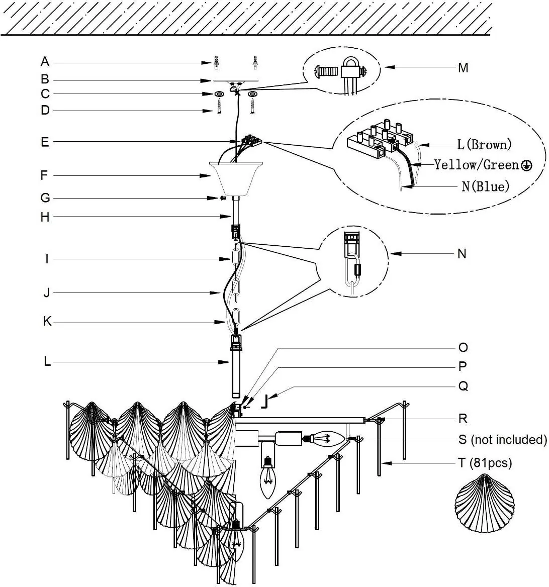 Pendant installation diagram showing component assembly and wiring.