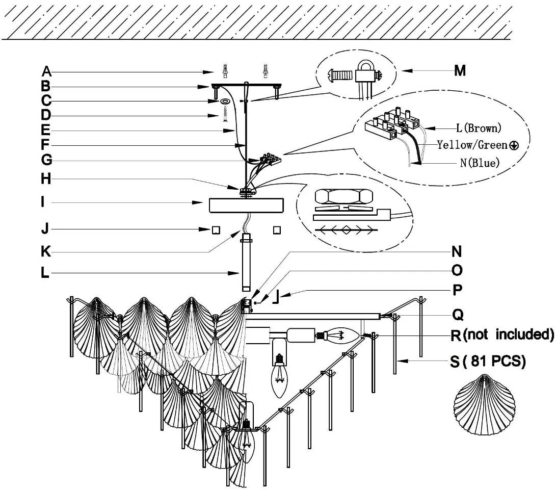 Close to ceiling installation diagram showing component assembly.