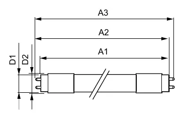 Dimensional drawing of the T8 LED tube