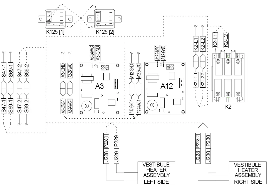 Figure 18: Wiring diagram for KG, KD 156-300 units.