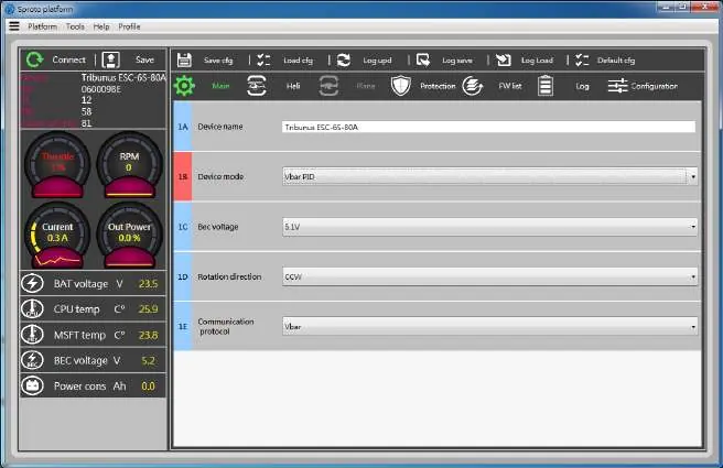 General settings interface in the configuration software.