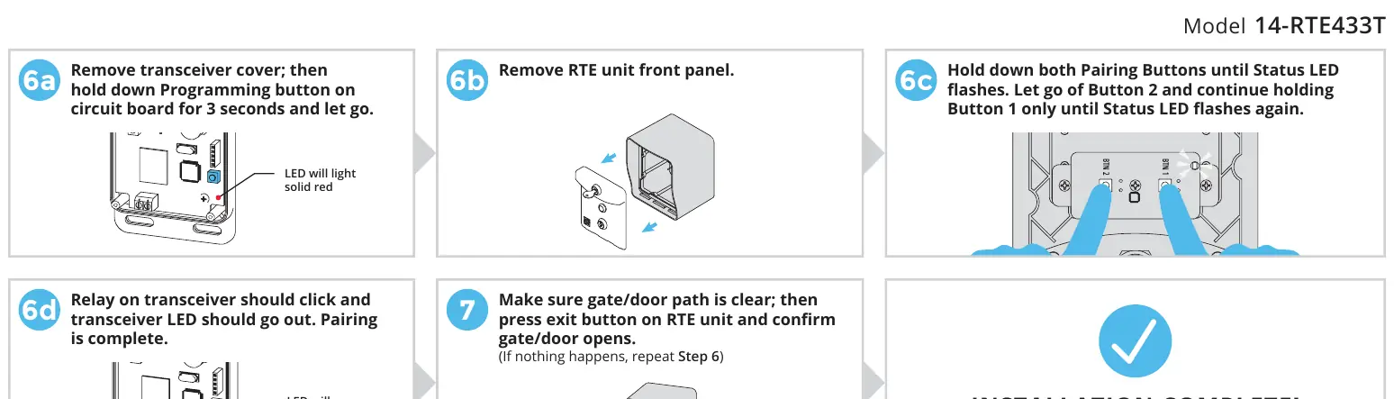 Pairing steps for the RTE unit and transceiver