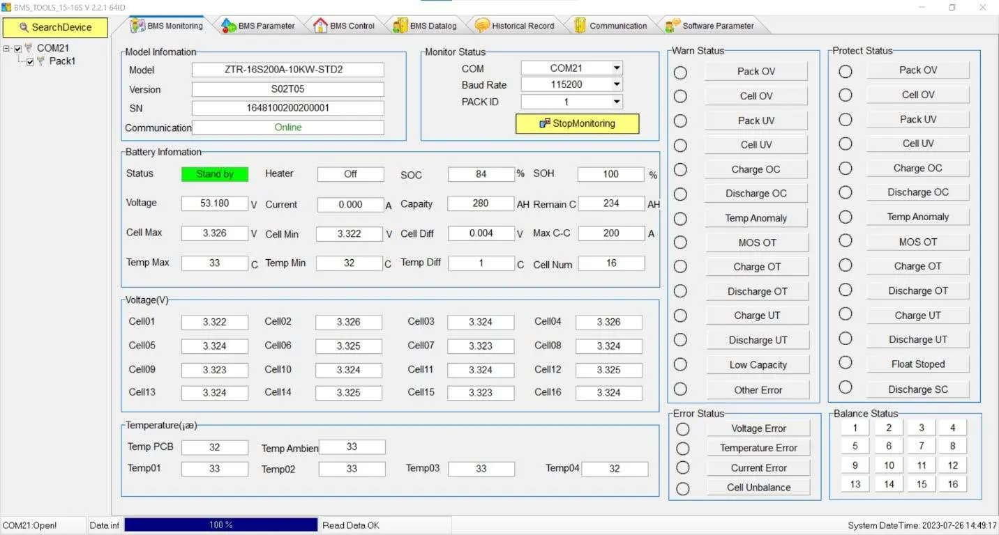 BMS Tools software interface
