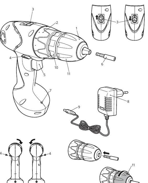 Diagram of the FIXA screwdriver/drill components