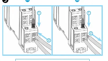 Terminal connection and wire stripping instructions.