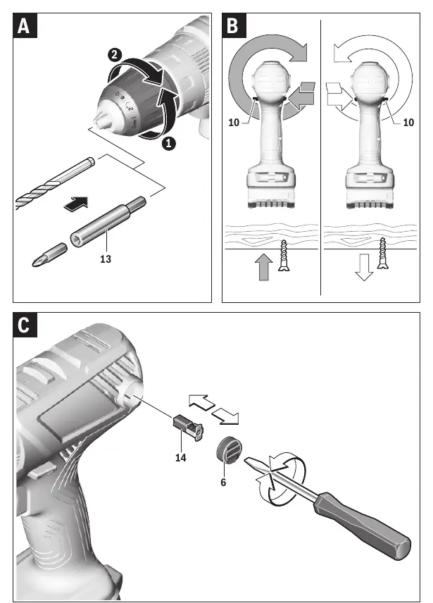 Tool change, direction switch, and carbon brush replacement