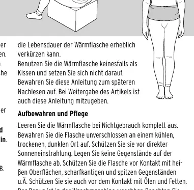 Diagram showing the hot water bottle with strap and filling position