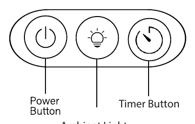 Control panel layout with Power, Ambient Light, and Timer buttons.