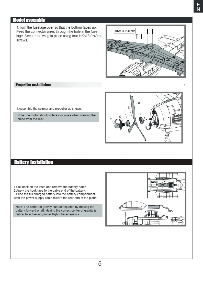 Wing and propeller installation steps.