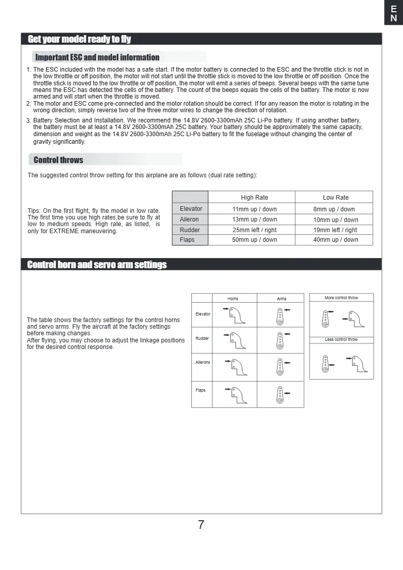 Configure control throws and linkage settings.