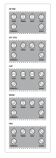 Sample settings for different tones
