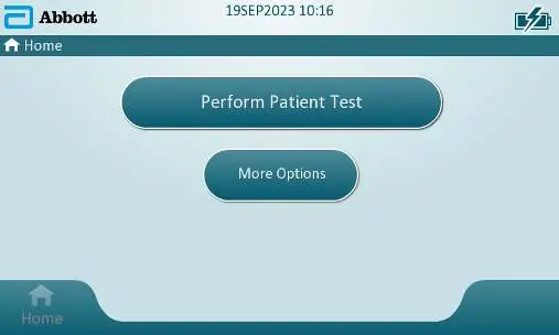 Home screen on the i-STAT Alinity instrument