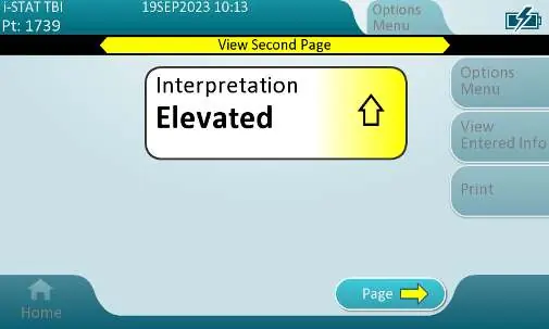 Example of an 'Elevated' test interpretation screen