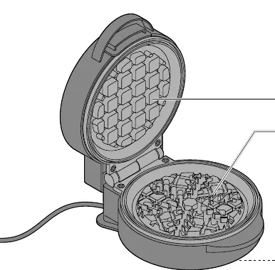 Parts diagram showing upper and lower baking plates and cable tidy.