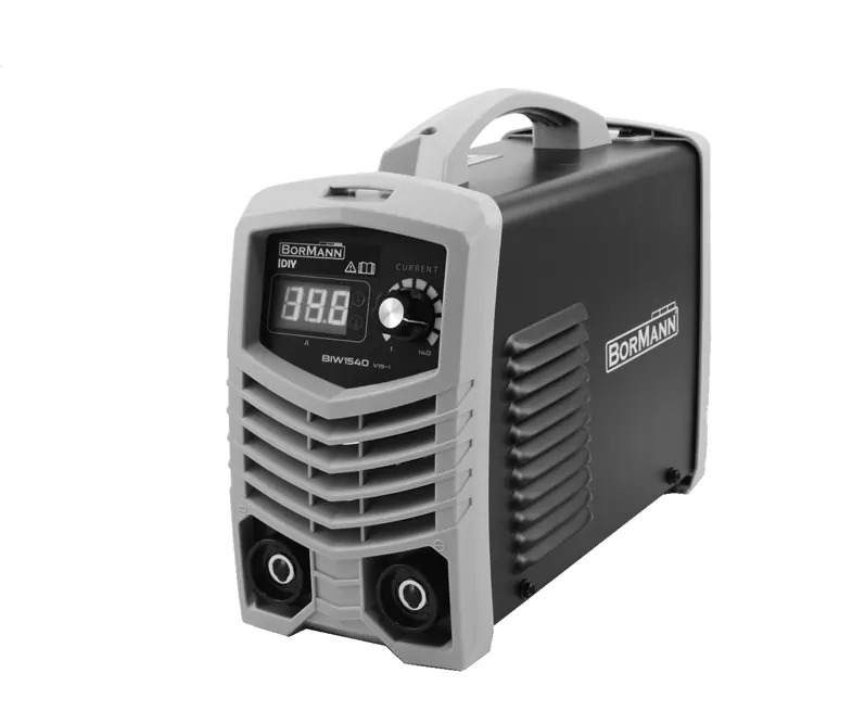 Front view of the welding inverter showing controls and sockets.