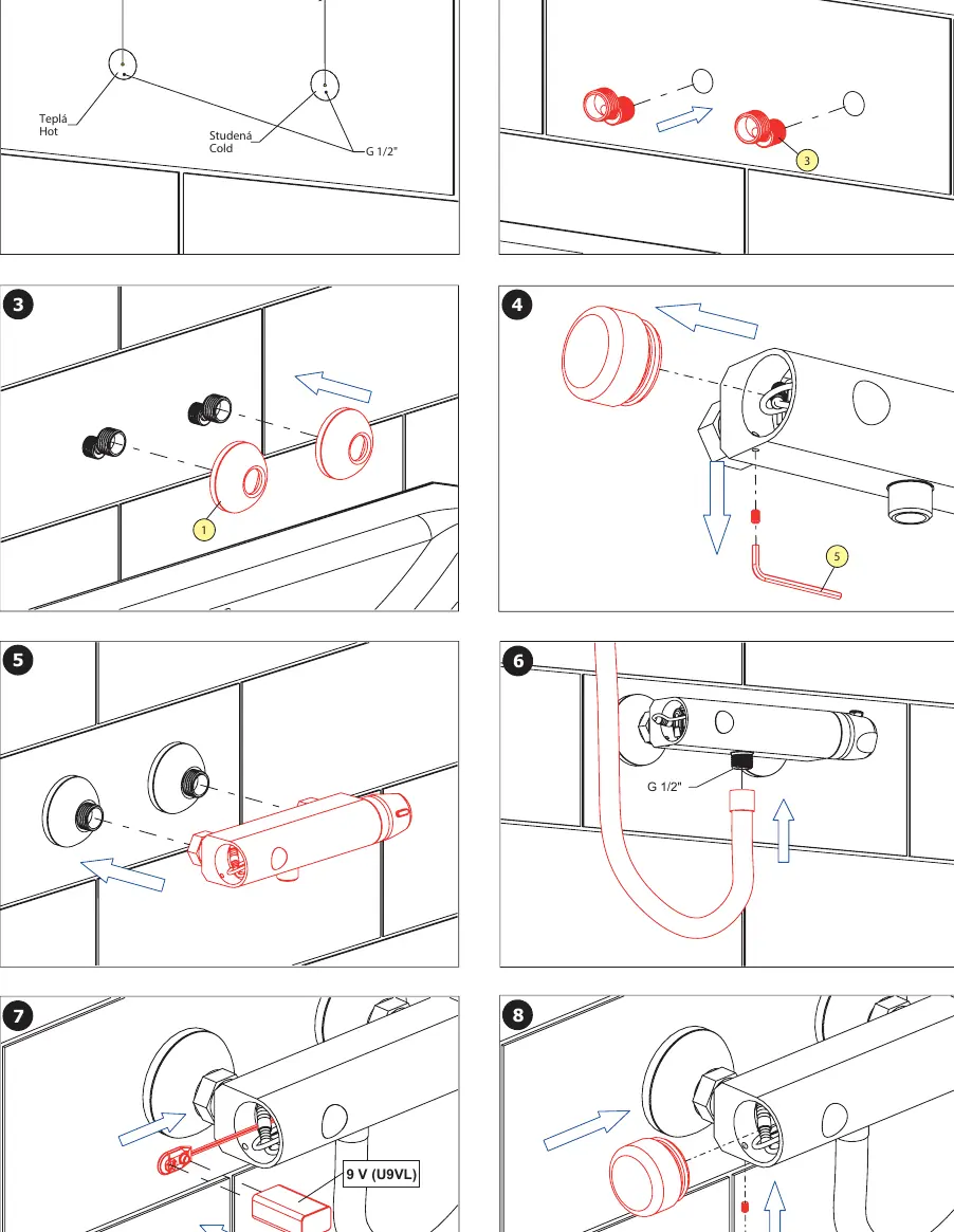 Step-by-step installation guide for the wall-mounted shower control.