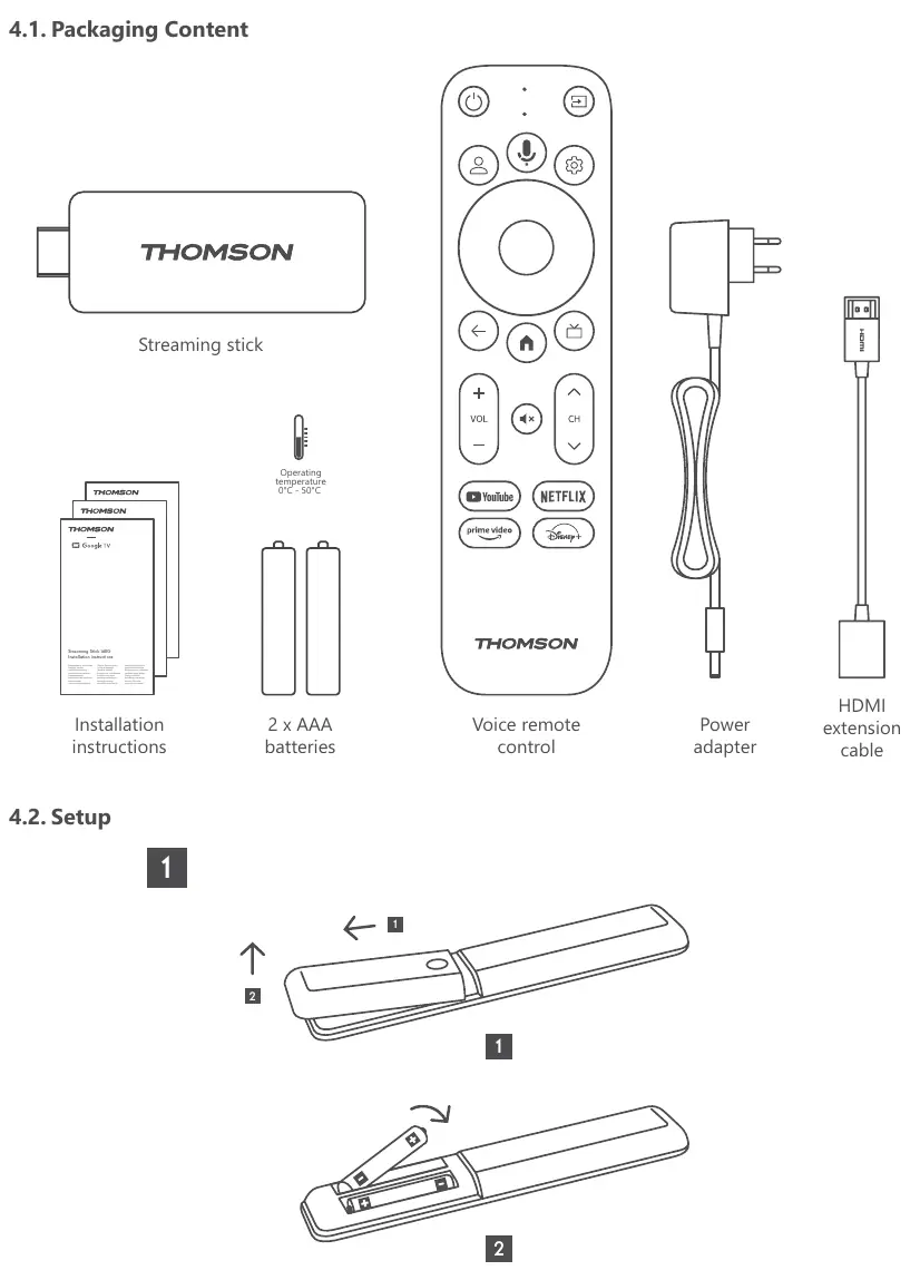Packaging content and setup steps
