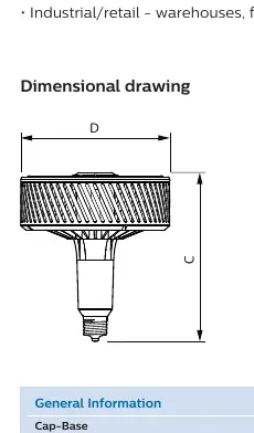 Dimensional drawing of the lamp