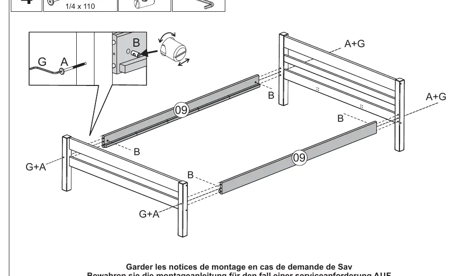 Step 4: Connecting side rails to the frame