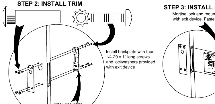 Step 2 and 3: Installing the trim and mortise lock.