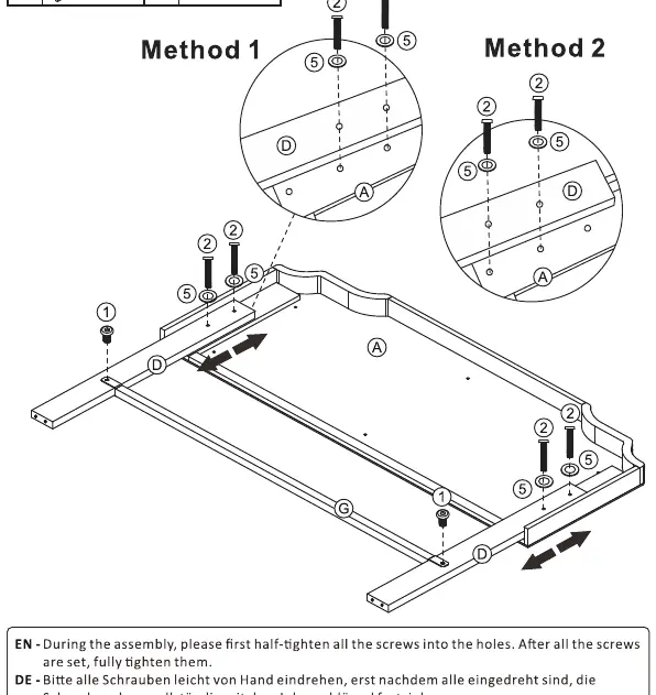 Step 1: Attaching side rails to the headboard.