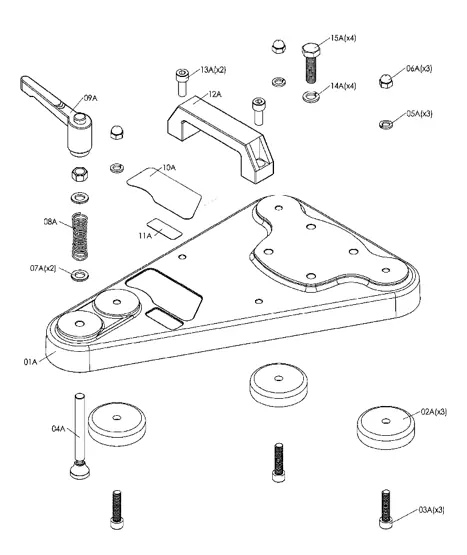 Exploded view of the magnetic base