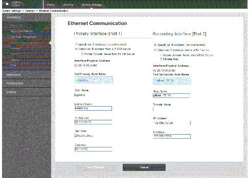 Ethernet Communication settings