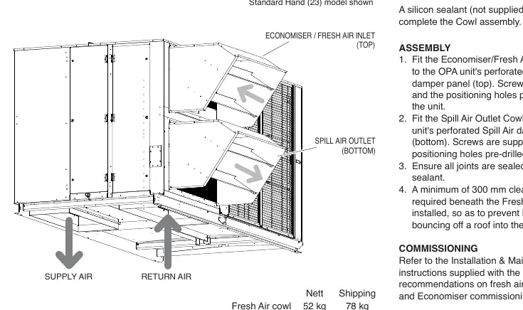 Installation of Economiser/Fresh Air Inlet and Spill Air Outlet Cowls on the OPA unit