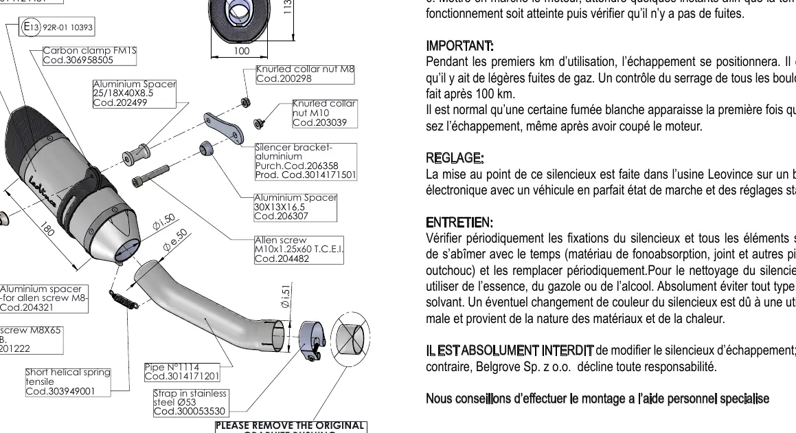 Exploded view of the LV PRO exhaust assembly