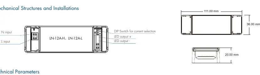 Mechanical structure and dimensions of the LN-12A-H/L driver.