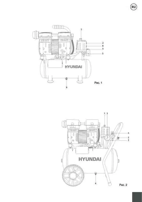 Diagram of compressor models HYC 14208LMS and HYC 18225LMS with labeled parts.