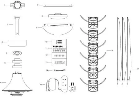 Exploded view of fan components