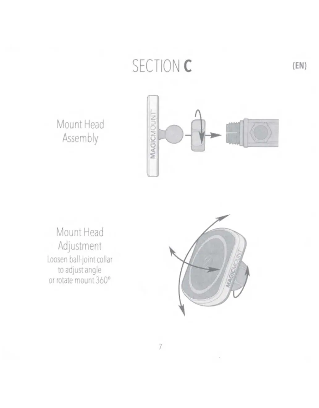 Mount head assembly and adjustment