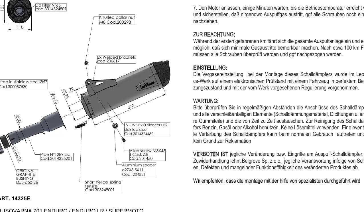Technical drawing of the exhaust assembly