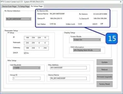 Receiver settings interface