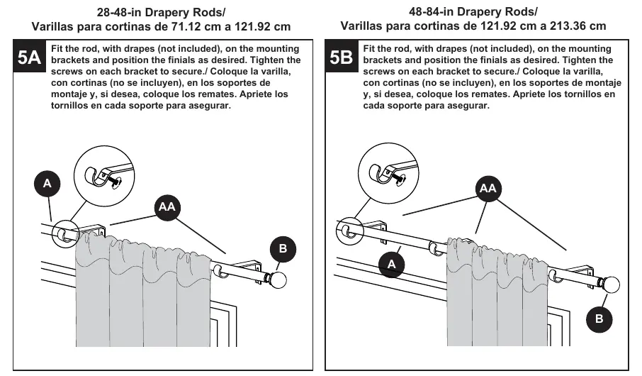 Steps 5A and 5B: Final rod and drape placement.