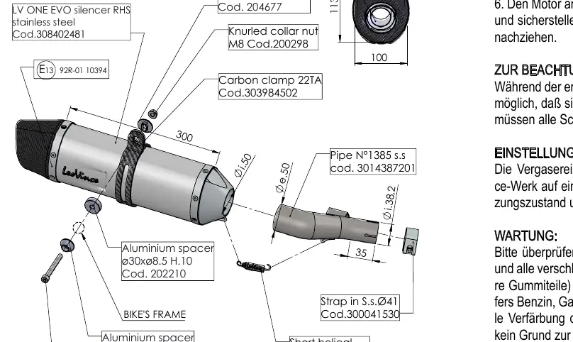 Technical drawing of the LV One EVO assembly