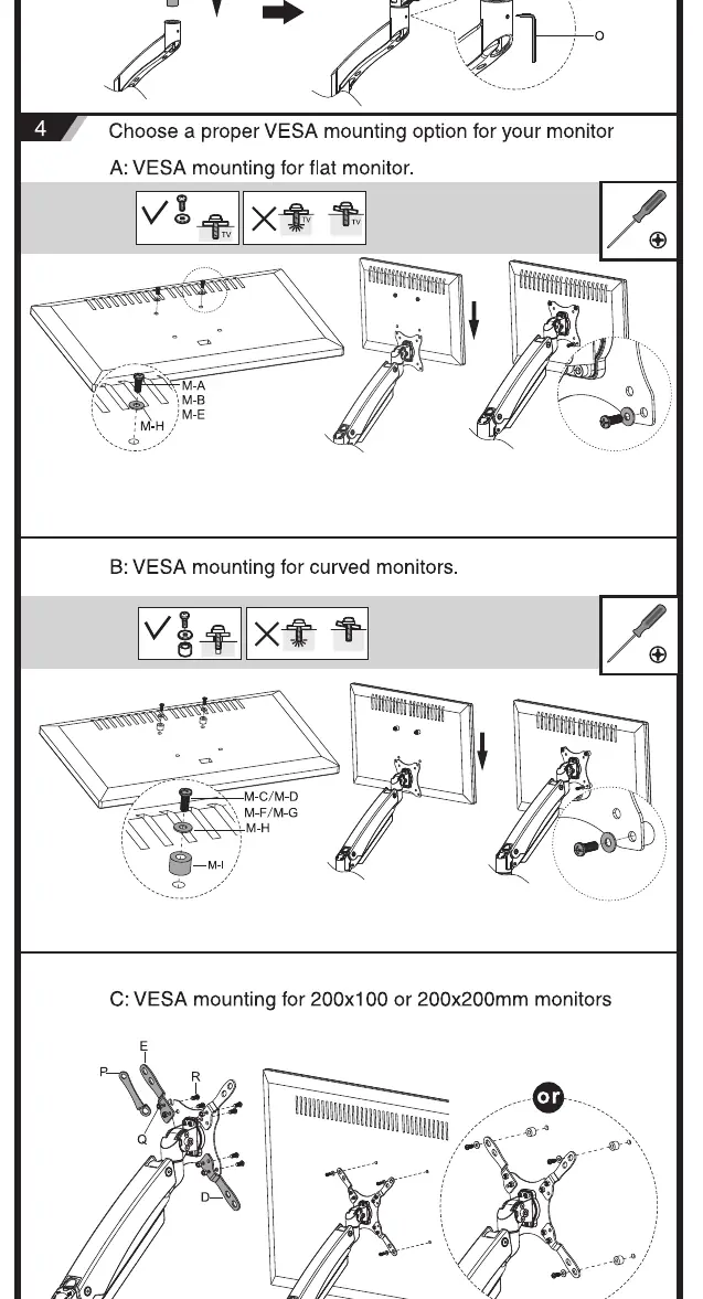 VESA mounting options for flat, curved, and large monitors.