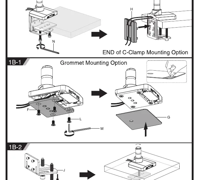 Grommet mounting procedure for desks with cable holes.