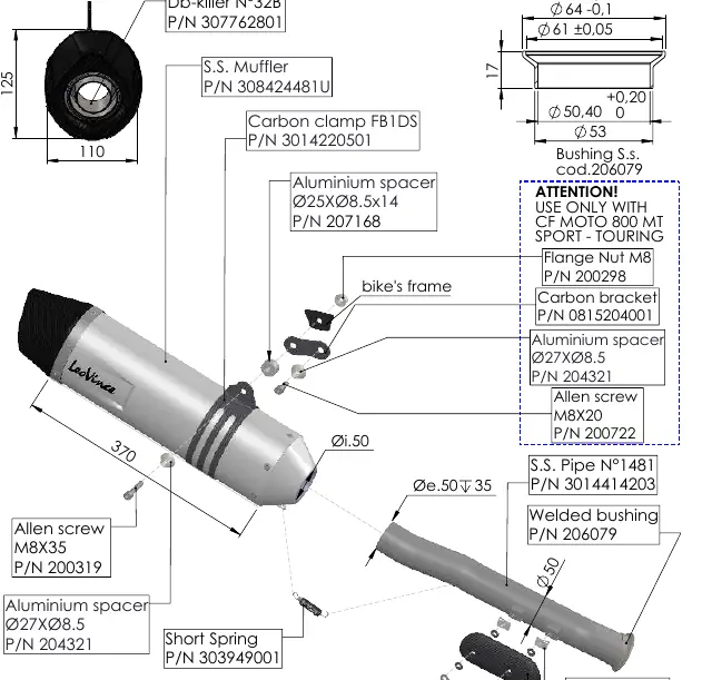 Technical drawing of the exhaust assembly