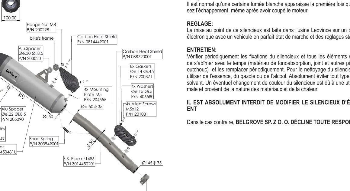 Exploded view of the LV One EVO assembly