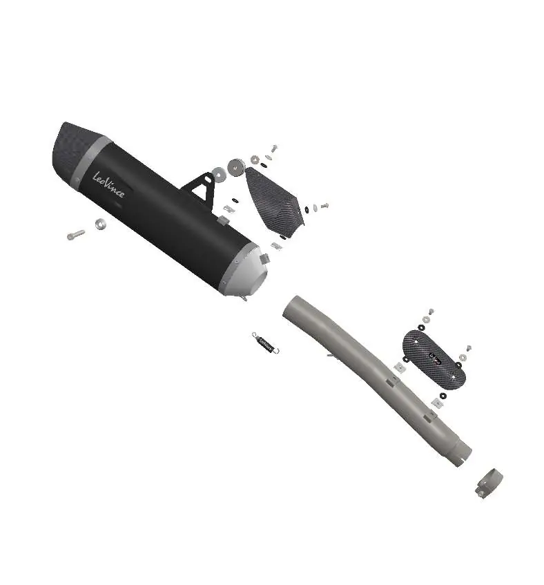 Exploded view of the exhaust system components.