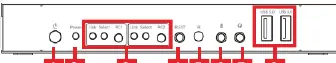Front Panel layout showing power, input selection, and console ports.