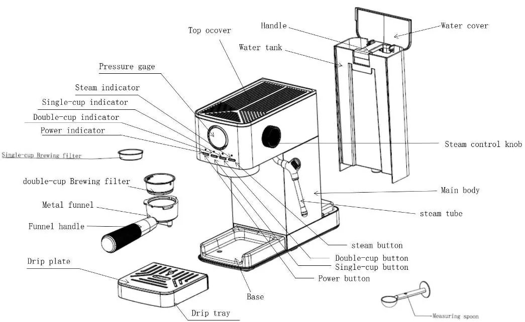 Coffee maker components diagram