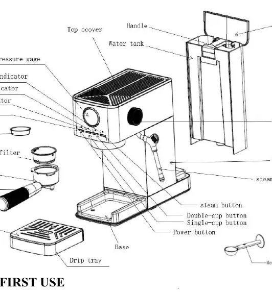 Diagram of the espresso machine components