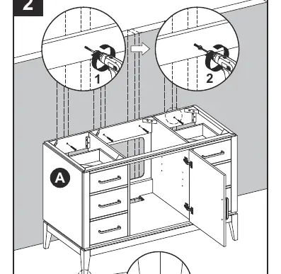 Leveling and securing the vanity to the wall