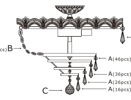 Crystal set assembly diagram showing placement of sets A, B, and C.