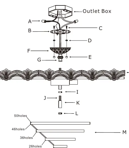 Exploded view diagram of the fixture components.