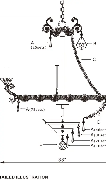 Chandelier assembly and crystal placement diagram